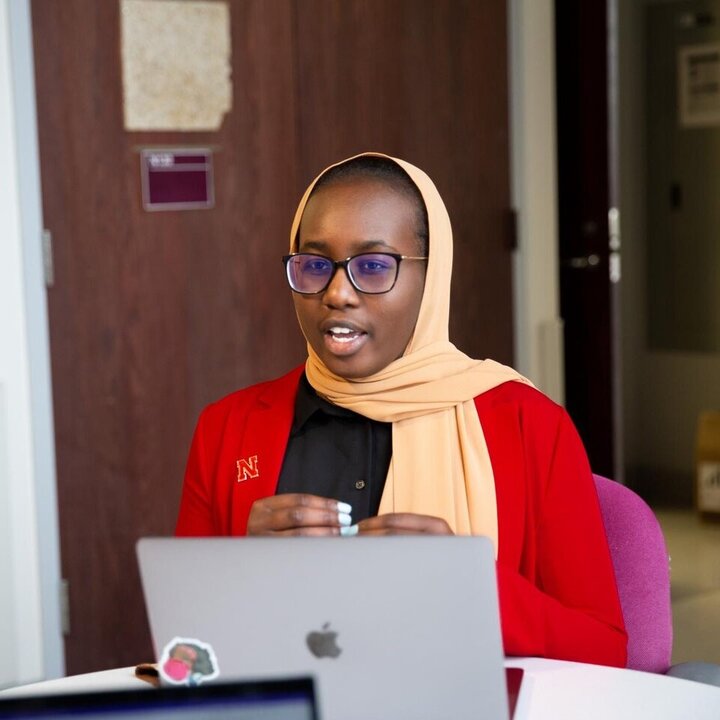 student working on laptop
